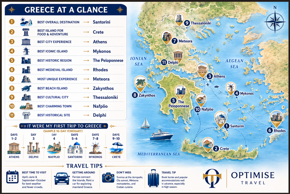 Greece at a Glance Places to travel to in Greece based on your interests.