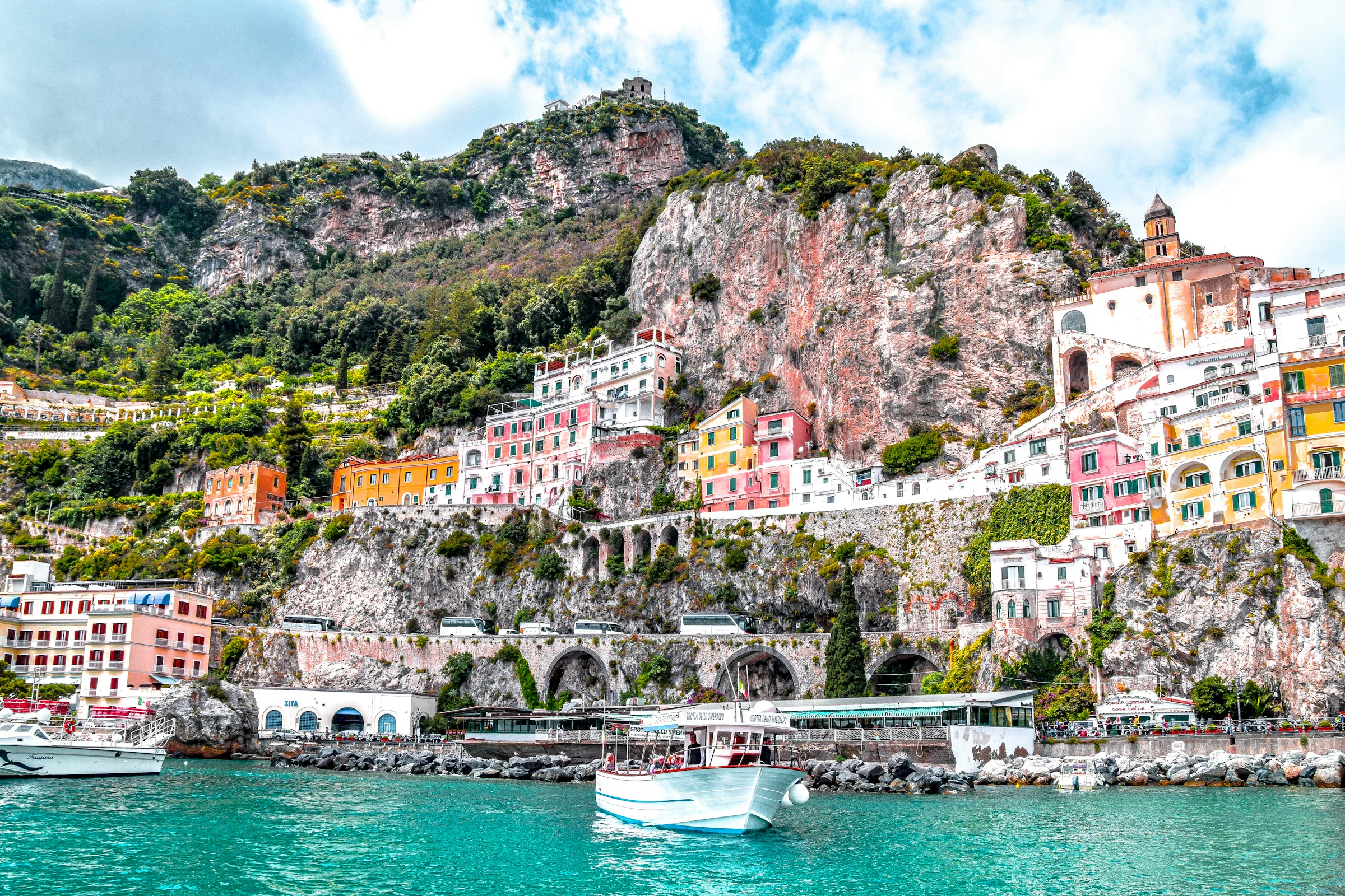 The Amalfi Coast dramatic cliffs, colourful village in The Amalfi Coast