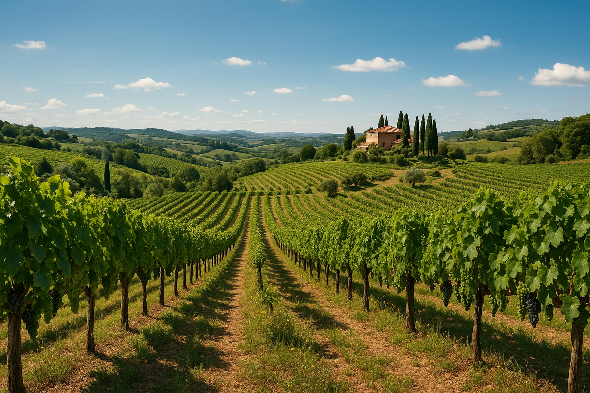 Tuscany medieval hill town with vineyards in Tuscany