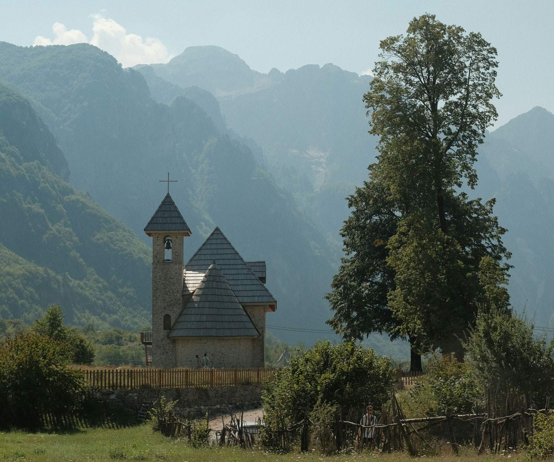Theth Church of Theth with Albanian Alps