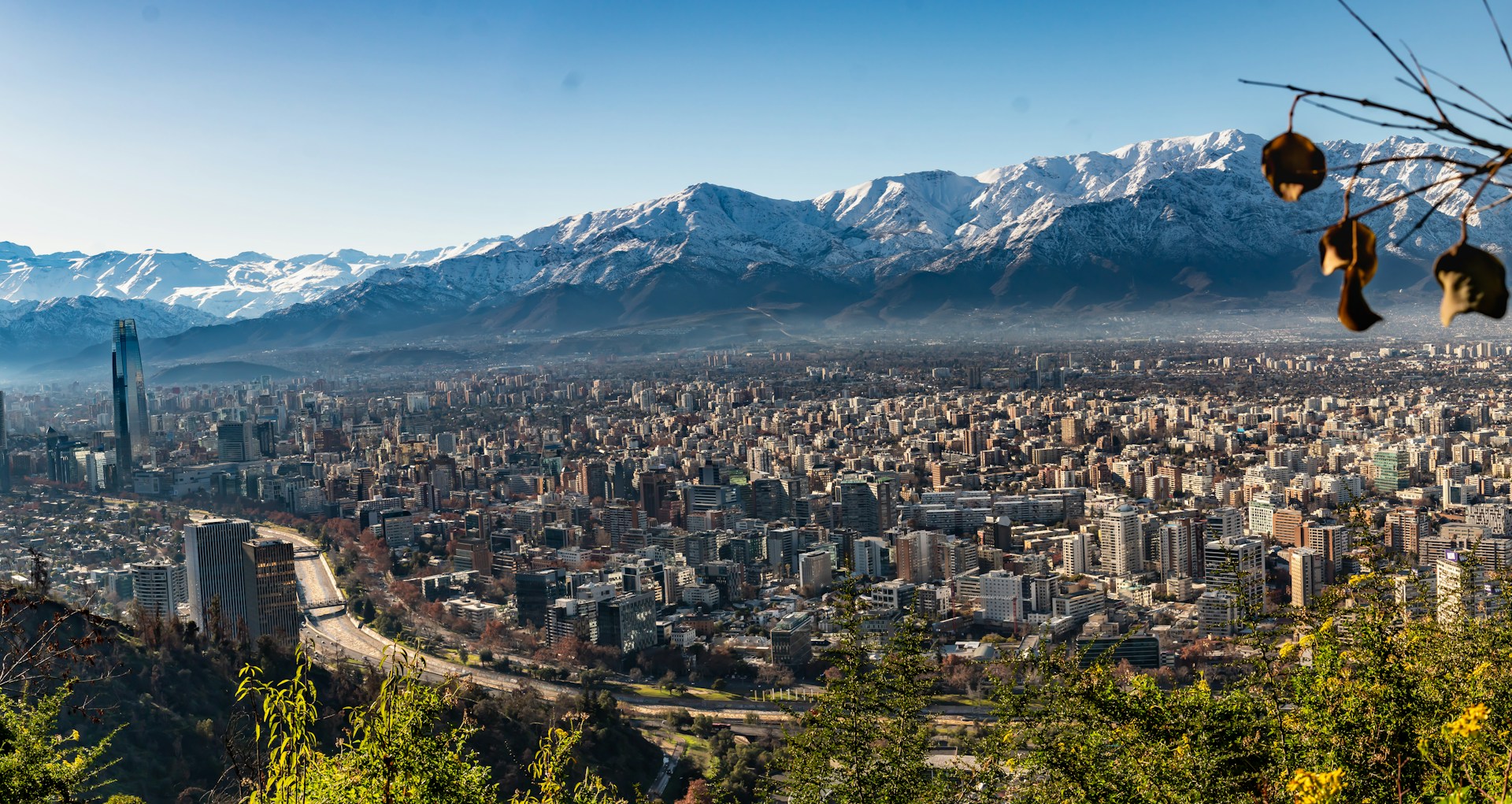 Santiago Cerro San Cristóbal view over Santiago and the Andes
