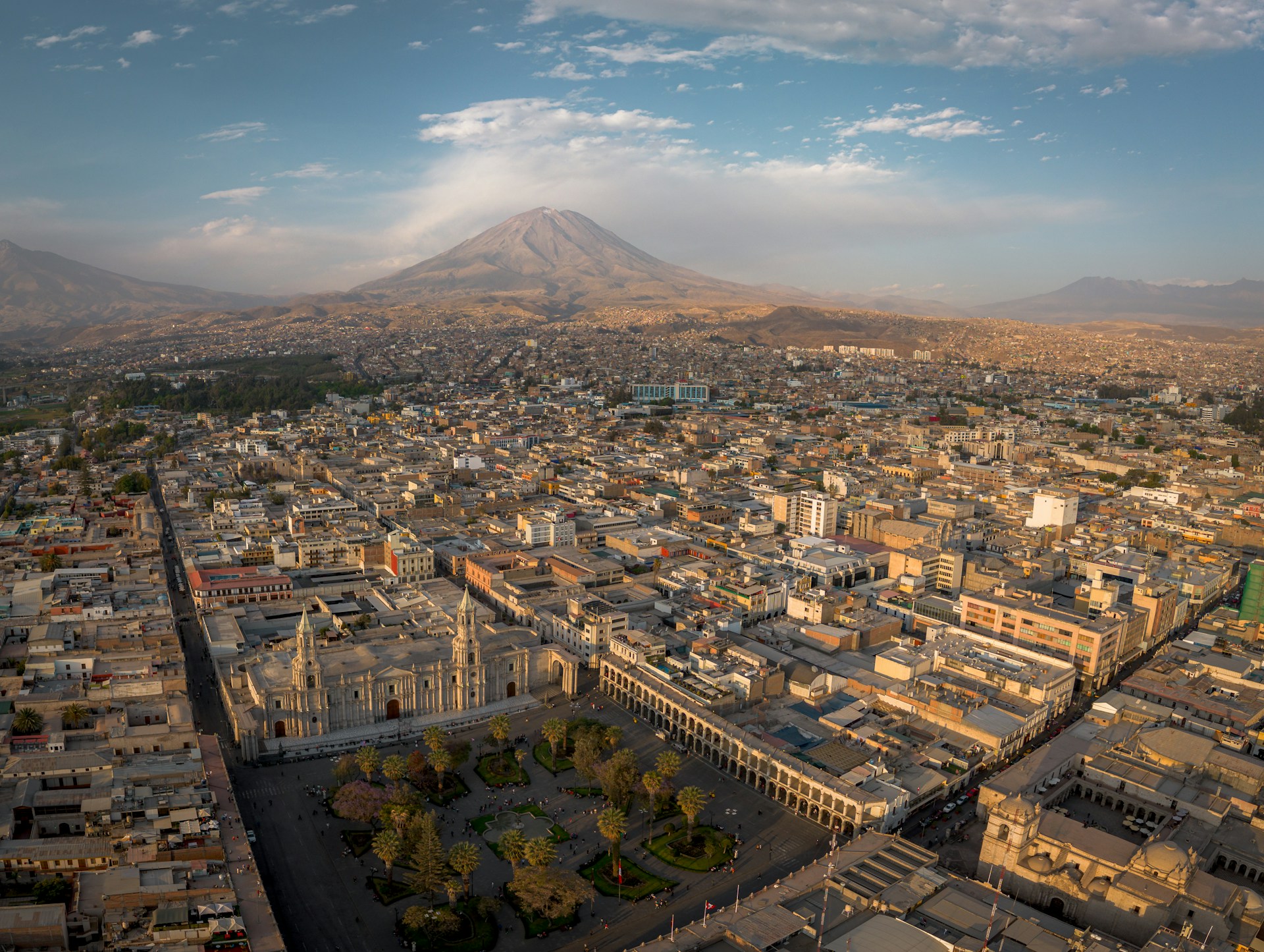 Basilica Cathedral, Plaza de Armas & Misti volcano in Arequipa