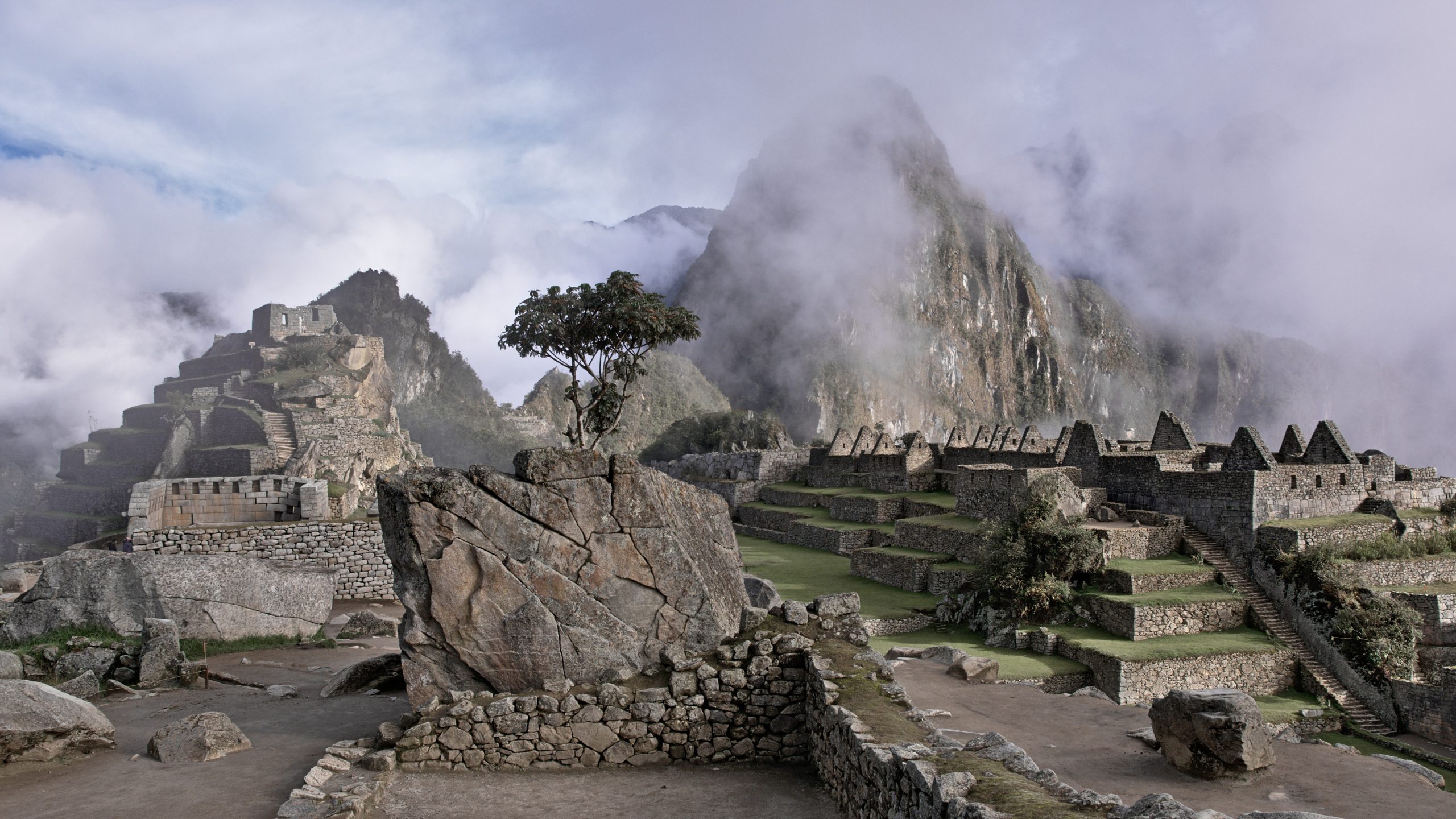 Classic Machu Picchu ruins with Huayna Picchu