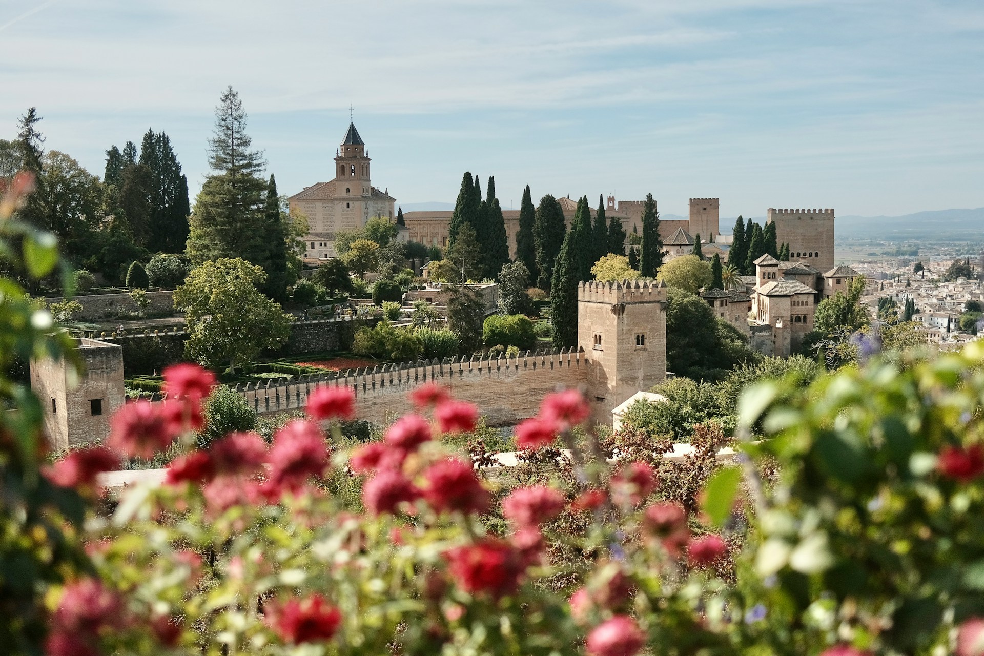 Granada Alhambra viewed from the Generalife Gardens in Granada