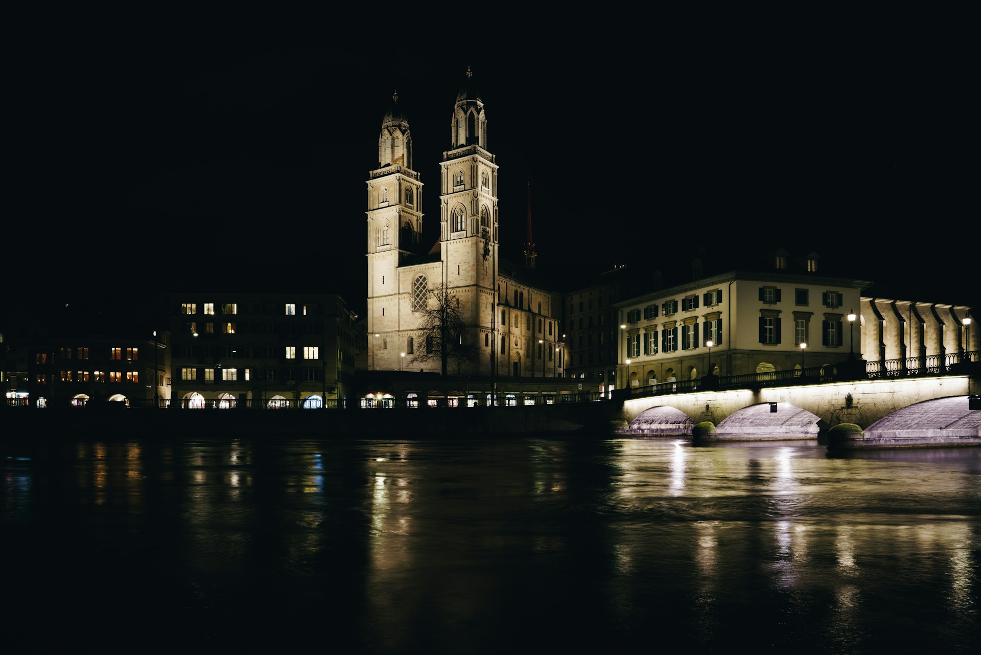 Grossmünster and the Limmat waterfront in Zurich