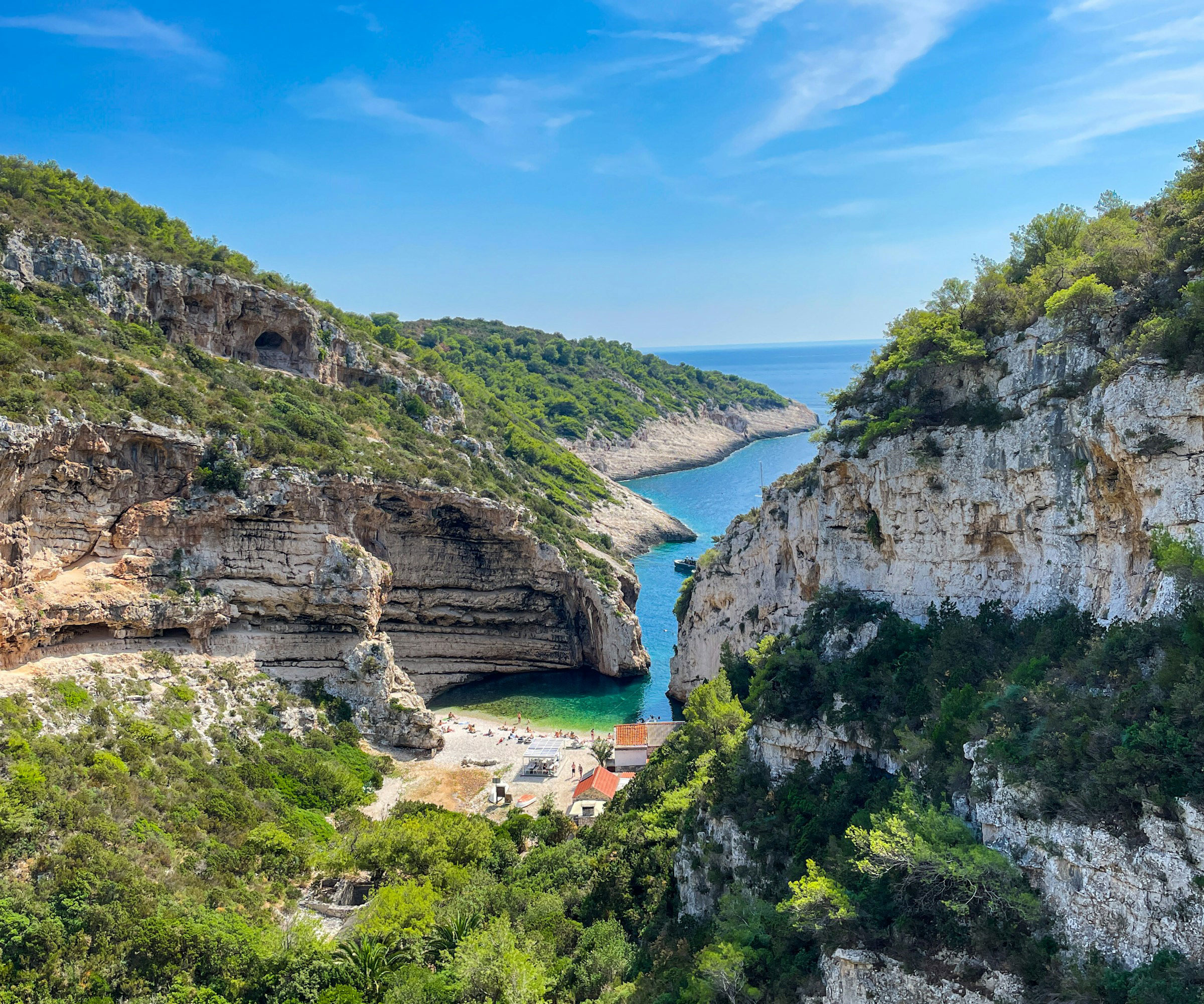 small town beach on Vis Island