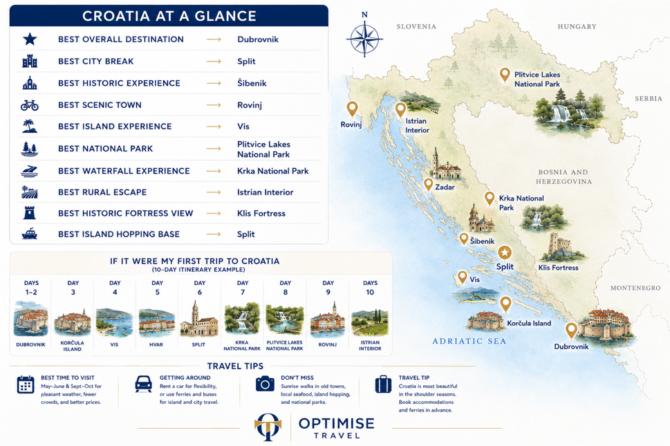 Croatia at a glance, and where to travel based on your interests.