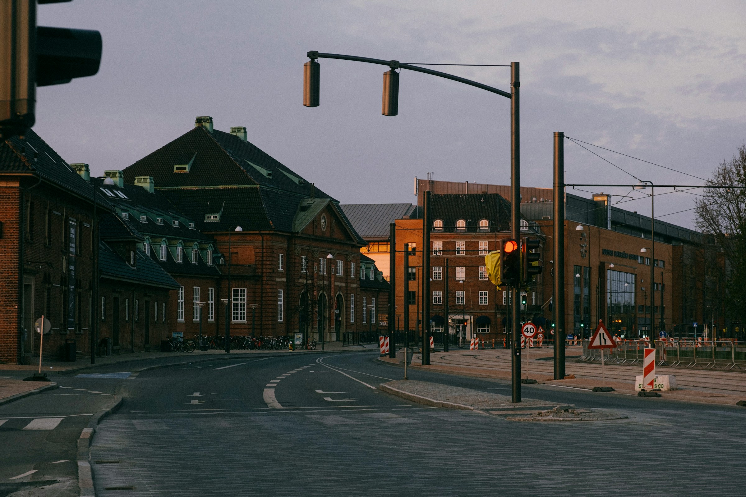 street of Odense at sunset