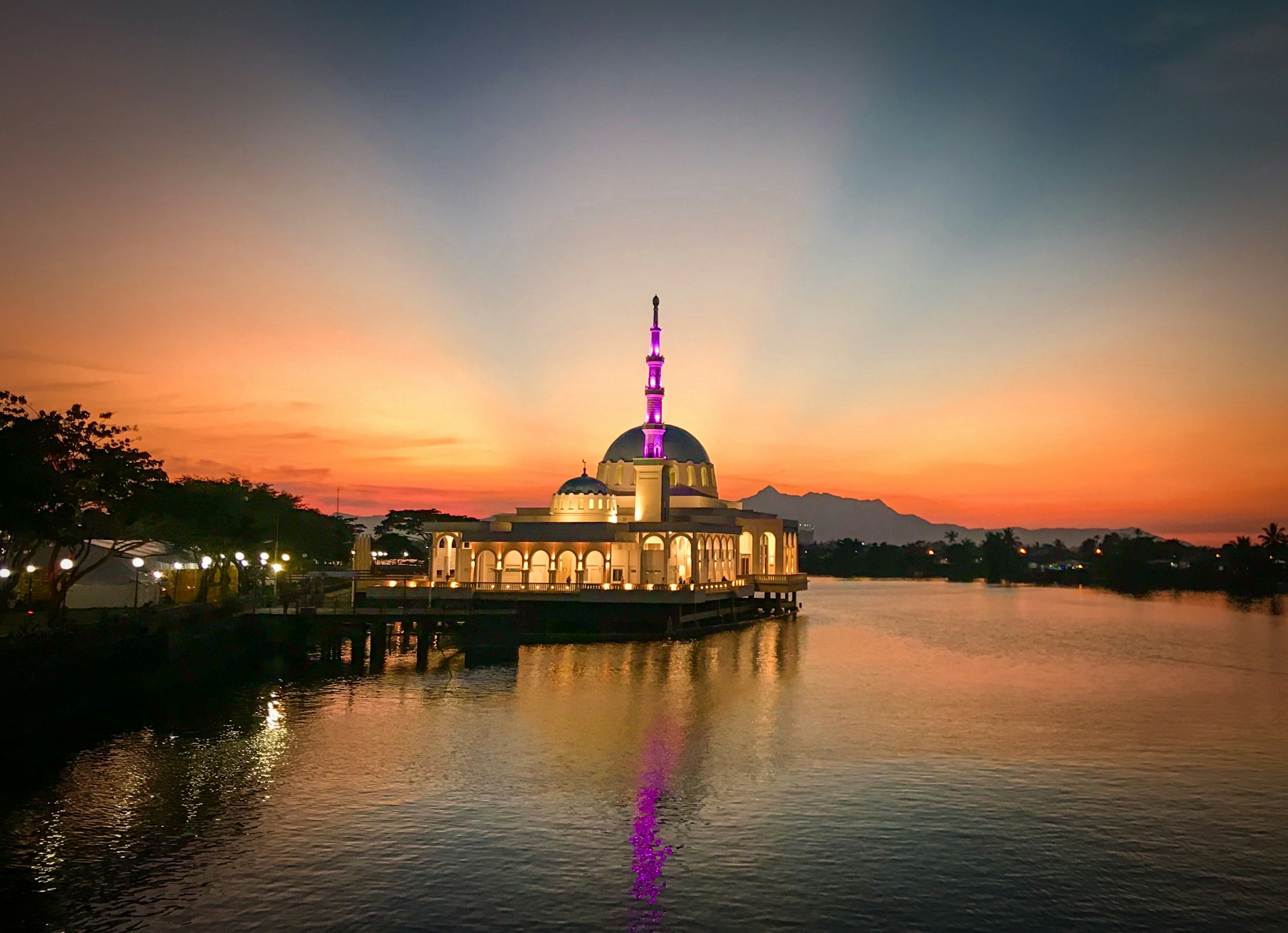 waterfront at sunset in Kuching