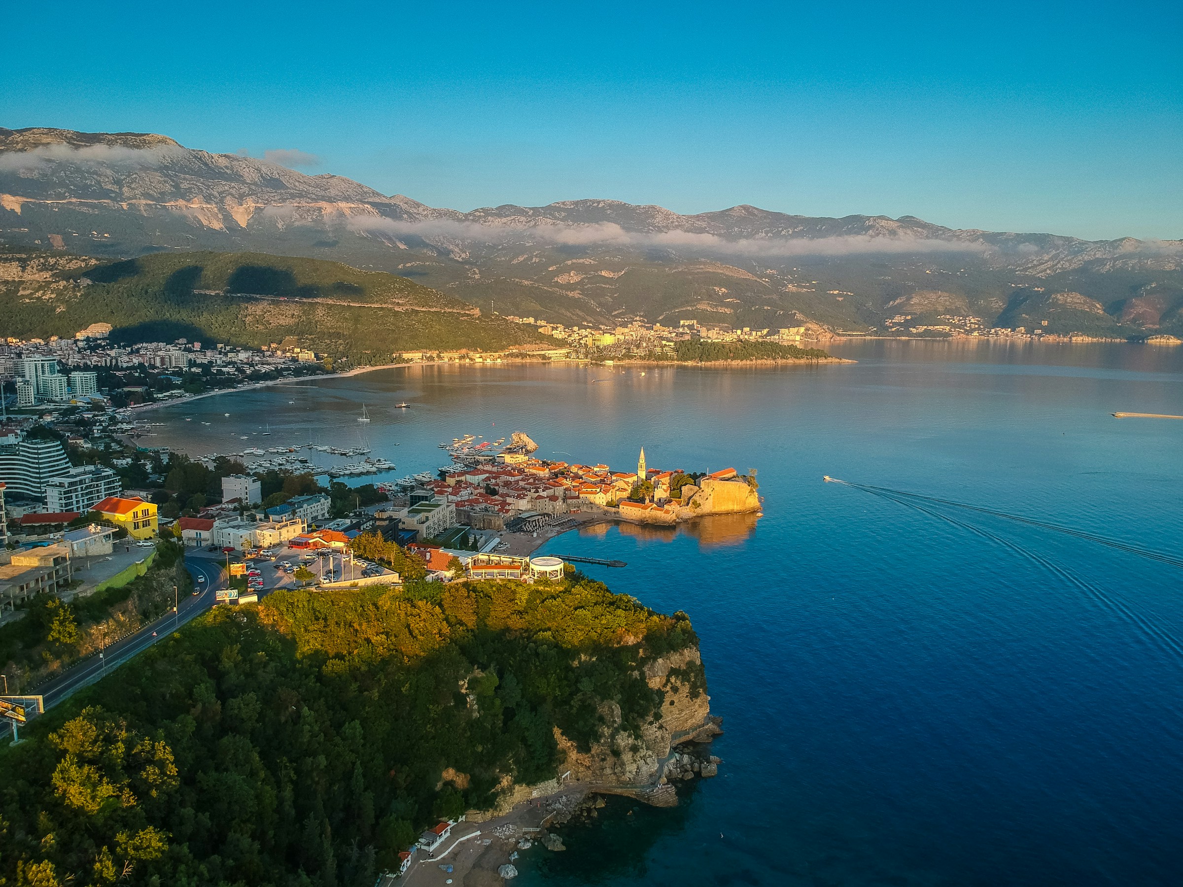 aerial view of old town Budva
