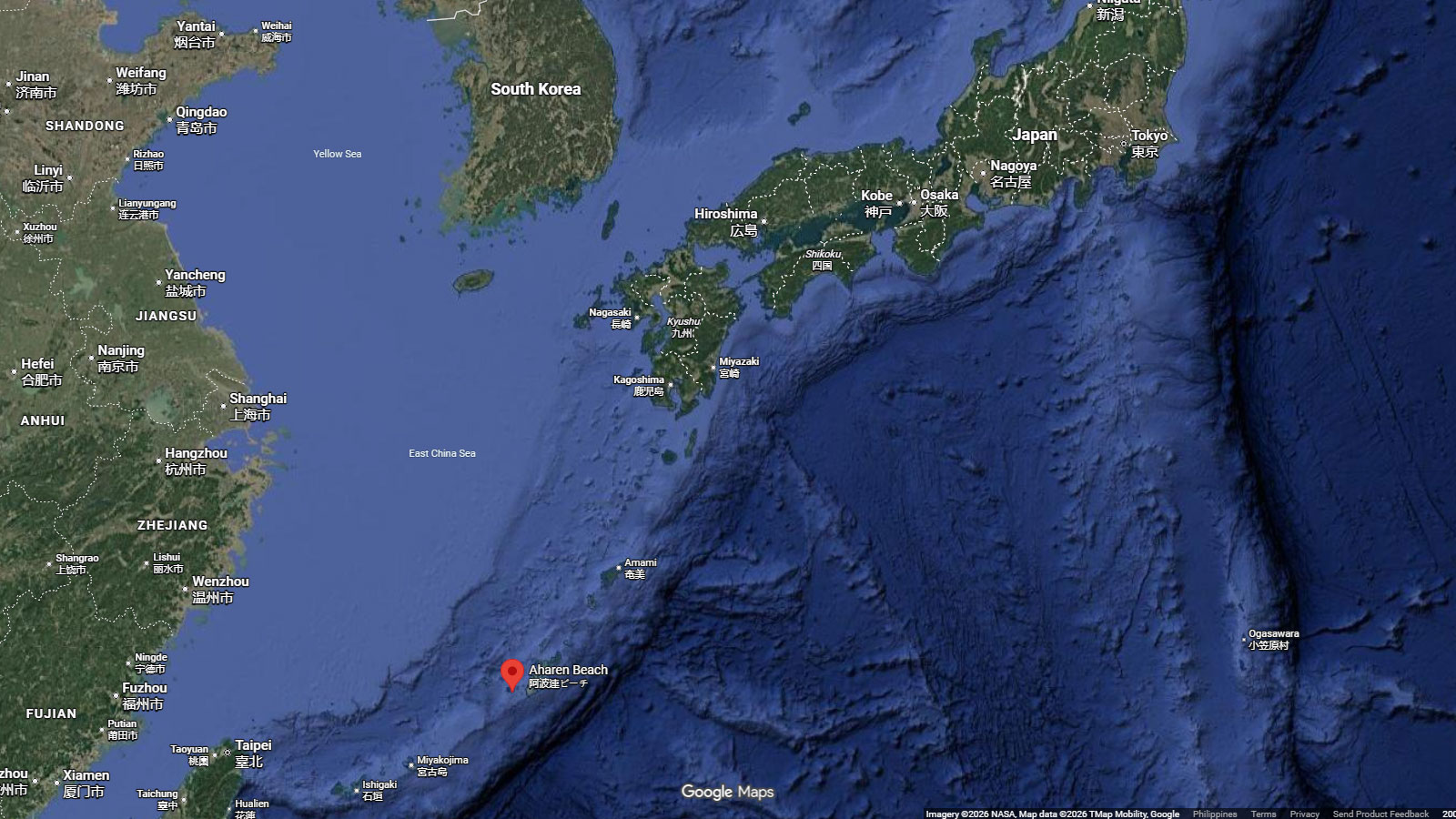 map of Aharen Beach, Tokashiki Island, Japan