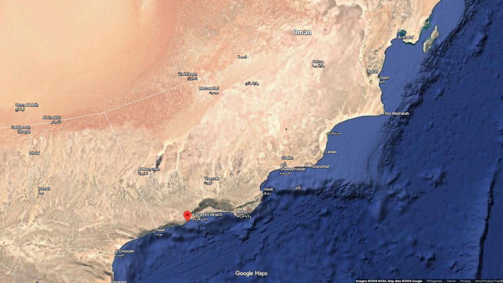 map of Fazayah Beach, Dhofar, Oman