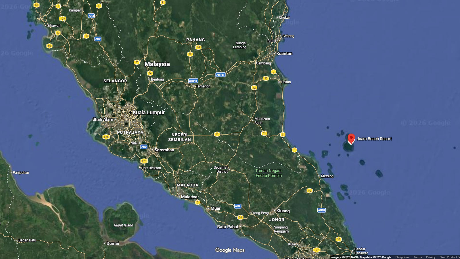 map of Juara Beach, Tioman Island, Malaysia