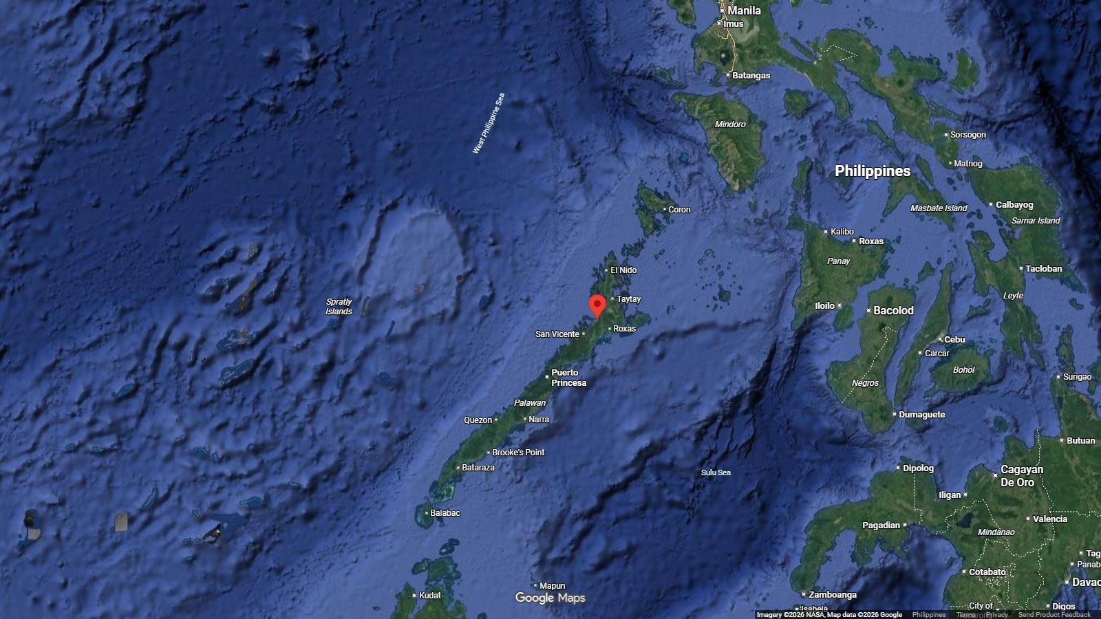 map of Long Beach, San Vicente, Philippines