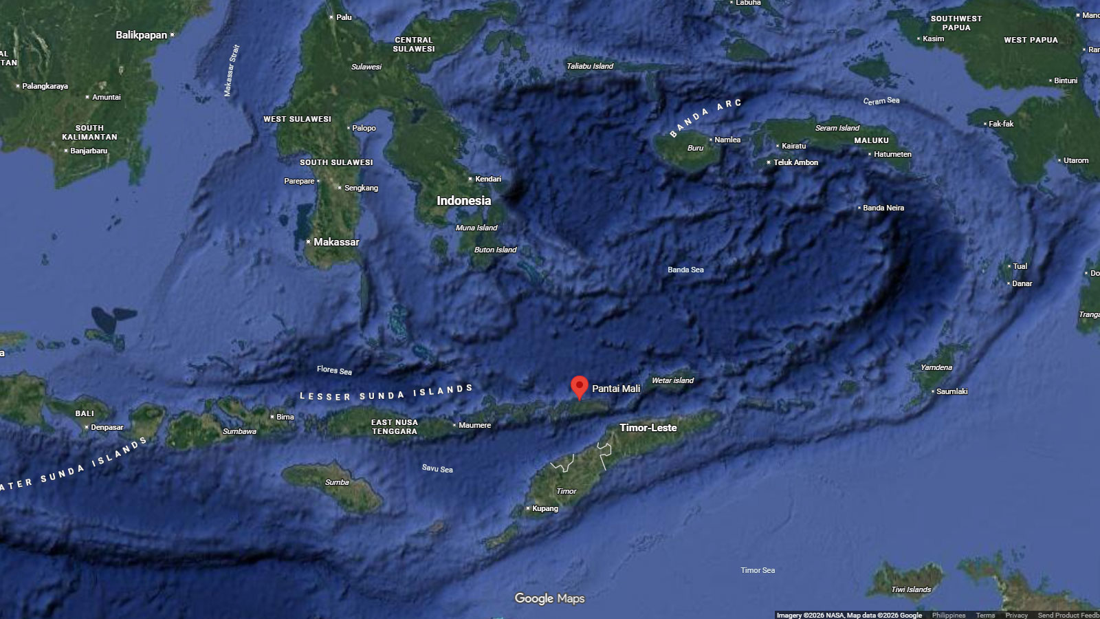 map of Mali Beach, Alor, Indonesia