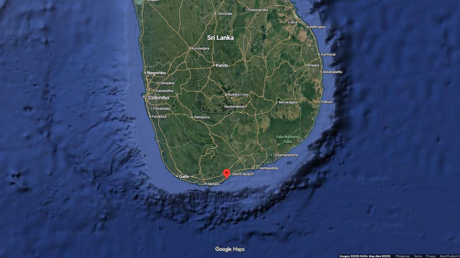 map of Silent Beach, Tangalle, Sri Lanka