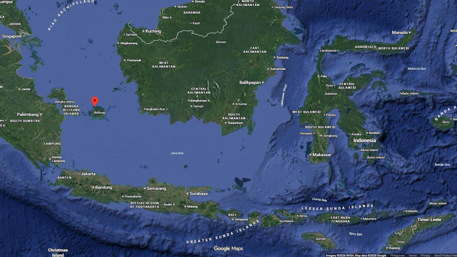 map of Tanjung Tinggi, Belitung, Indonesia