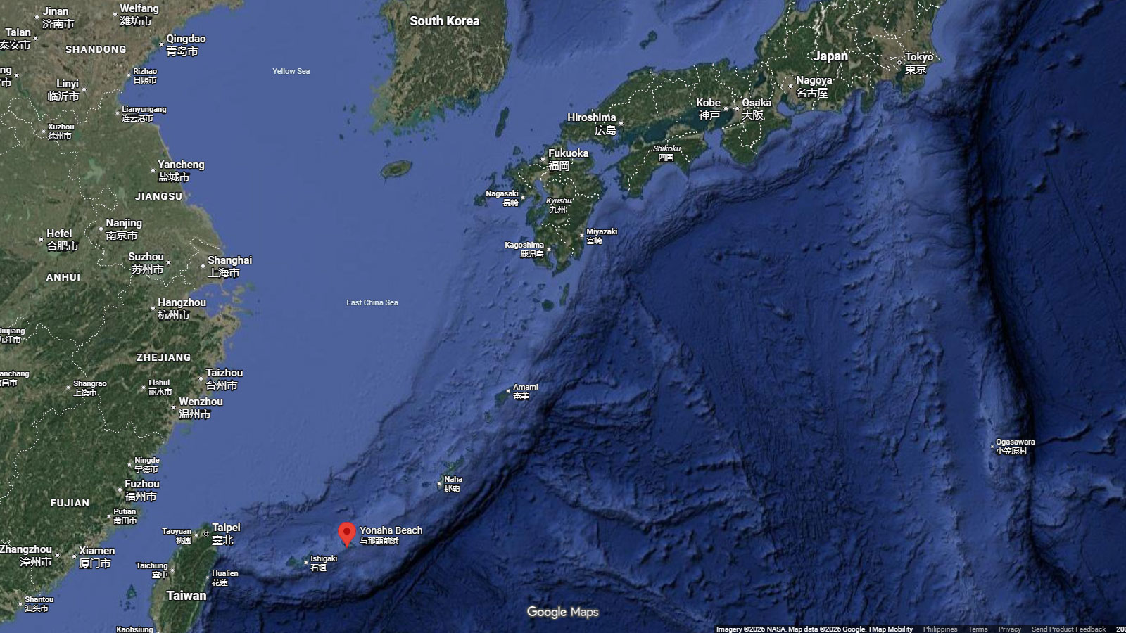 map of Yonaha Maehama Beach, Miyakojima, Japan