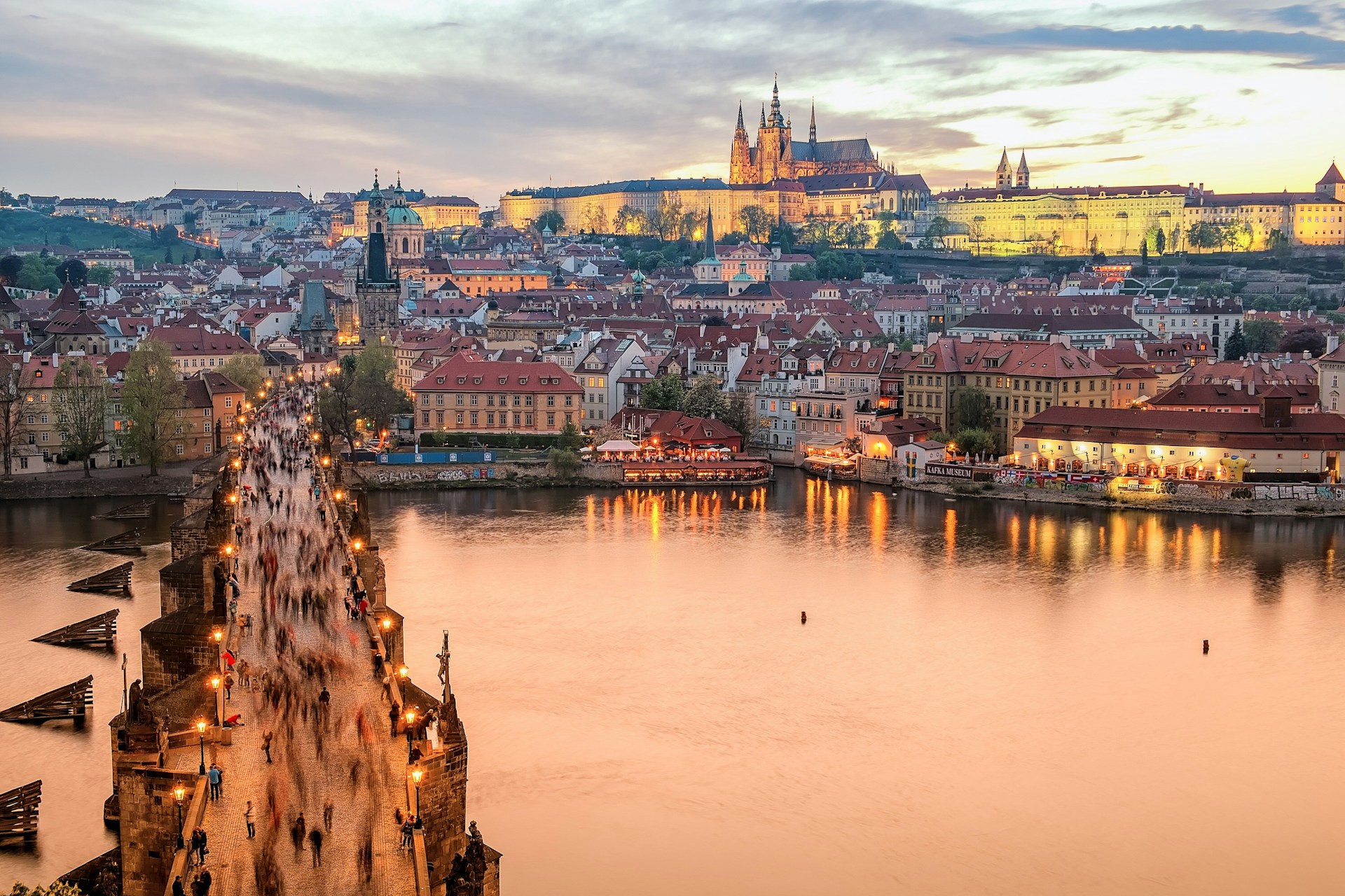 Prague Charles Bridge dusk